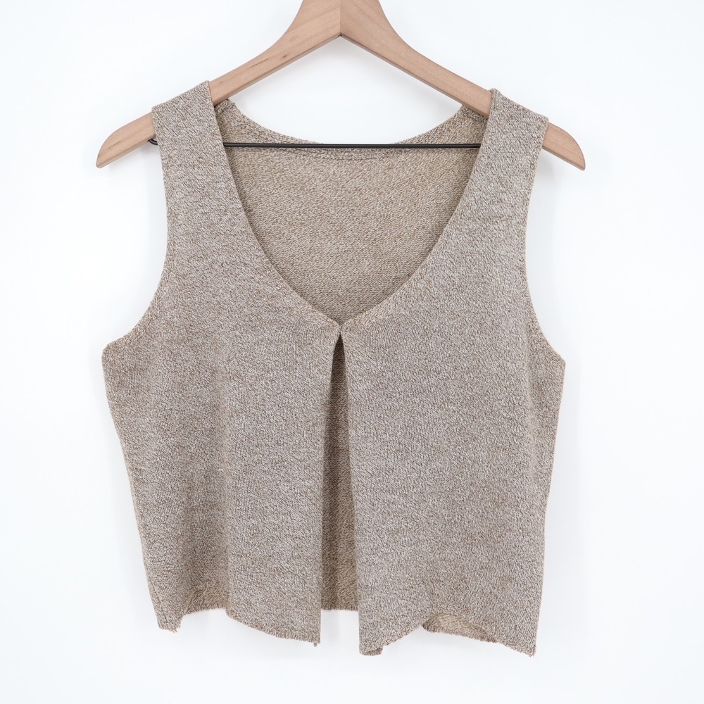 Cardigan Vest Womens L Barge Tight Knitted Cotton V-Neck Wide Strap Streetwear - Picture 2 of 5